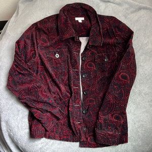 abstract red and black printed long sleeve button up